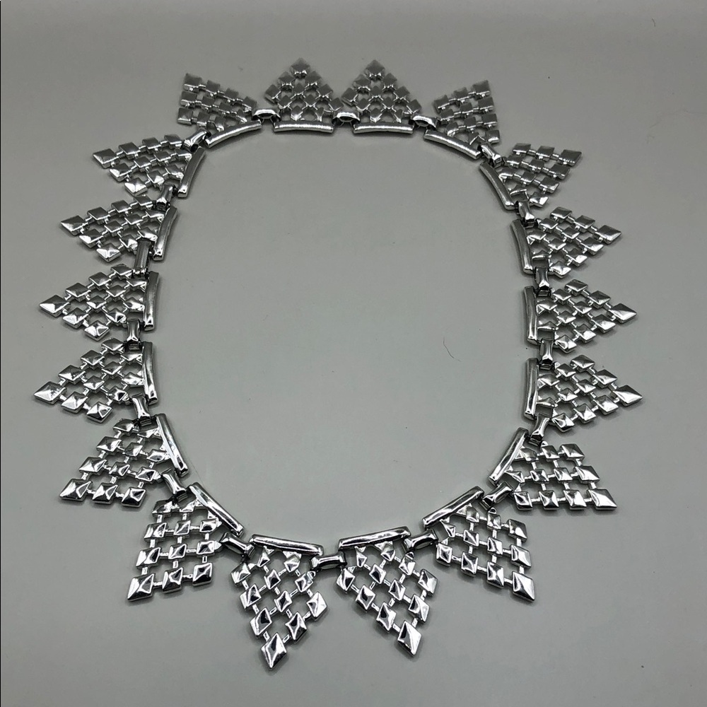 Vintage spiked pointy cutout geometric design statement dressy collar necklace.